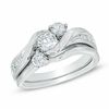 Thumbnail Image 0 of 1.00 CT. T.W. Diamond Three Stone Slant Bridal Set in 14K White Gold
