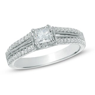 0.50 CT. T.W. Princess-Cut Diamond Split Shank Engagement Ring in 10K White Gold