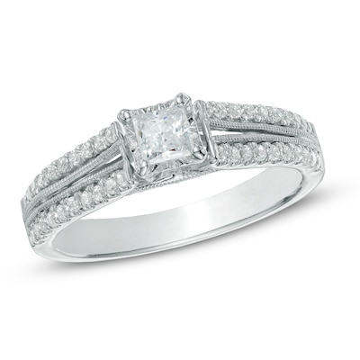 0.50 CT. T.W. Princess-Cut Diamond Split Shank Engagement Ring in 10K White Gold