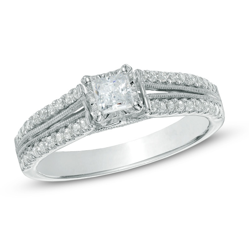 0.50 CT. T.W. Princess-Cut Diamond Split Shank Engagement Ring in 10K White Gold|Peoples Jewellers