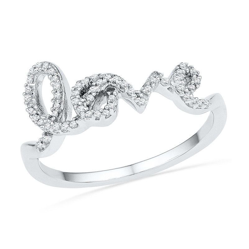 0.16 CT. T.W. Diamond Cursive "LOVE" Ring in Sterling Silver|Peoples Jewellers