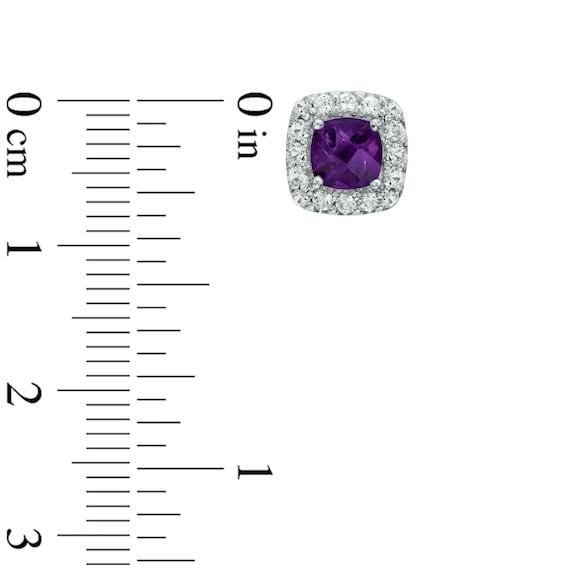 5.0mm Cushion-Cut Amethyst and Lab-Created White Sapphire Frame Stud Earrings in Sterling Silver