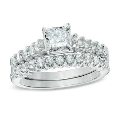 1.00 CT. T.W. Princess-Cut Diamond Bridal Set in 14K White Gold