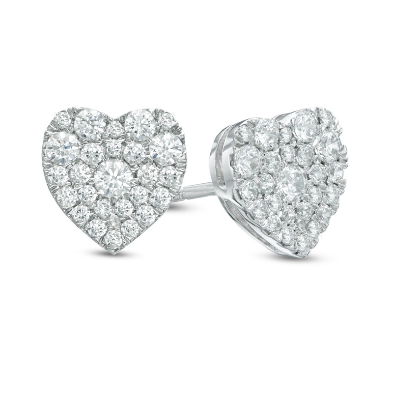 0.50 CT. T.W. Diamond Heart-Shaped Cluster Stud Earrings in 10K White Gold|Peoples Jewellers