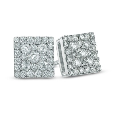 0.50 CT. T.W. Diamond Square Cluster Stud Earrings in 10K White Gold