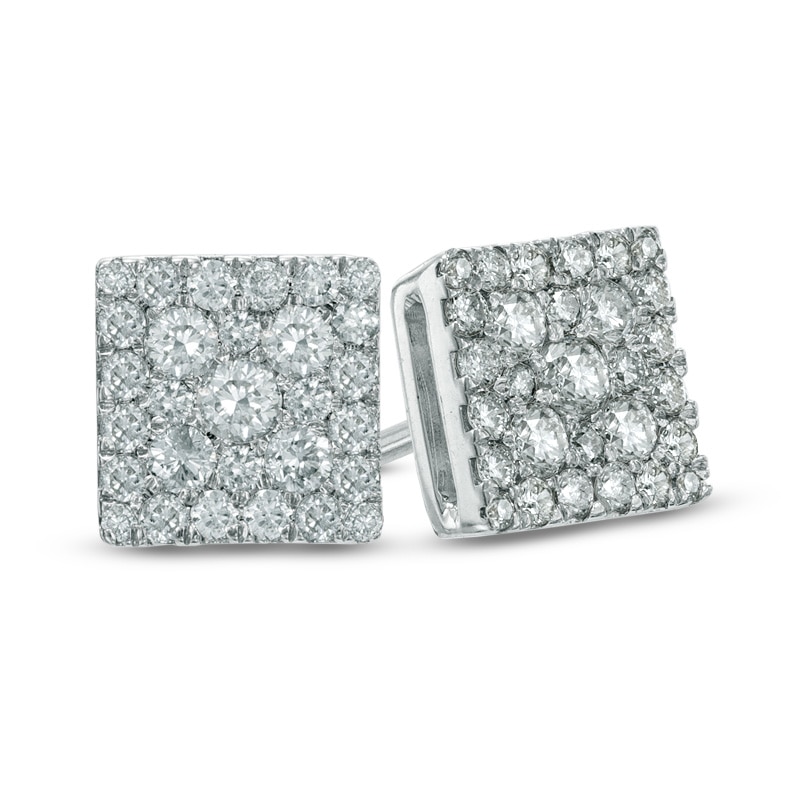 0.50 CT. T.W. Diamond Square Cluster Stud Earrings in 10K White Gold|Peoples Jewellers