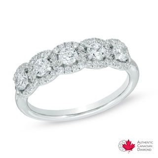 1.00 CT. T.W. Certified Canadian Diamond Five Stone Framed Anniversary Ring in 14K White Gold (I/I2)