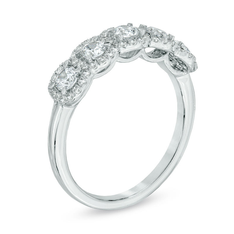 1.00 CT. T.W. Certified Canadian Diamond Five Stone Framed Anniversary Ring in 14K White Gold (I/I2)