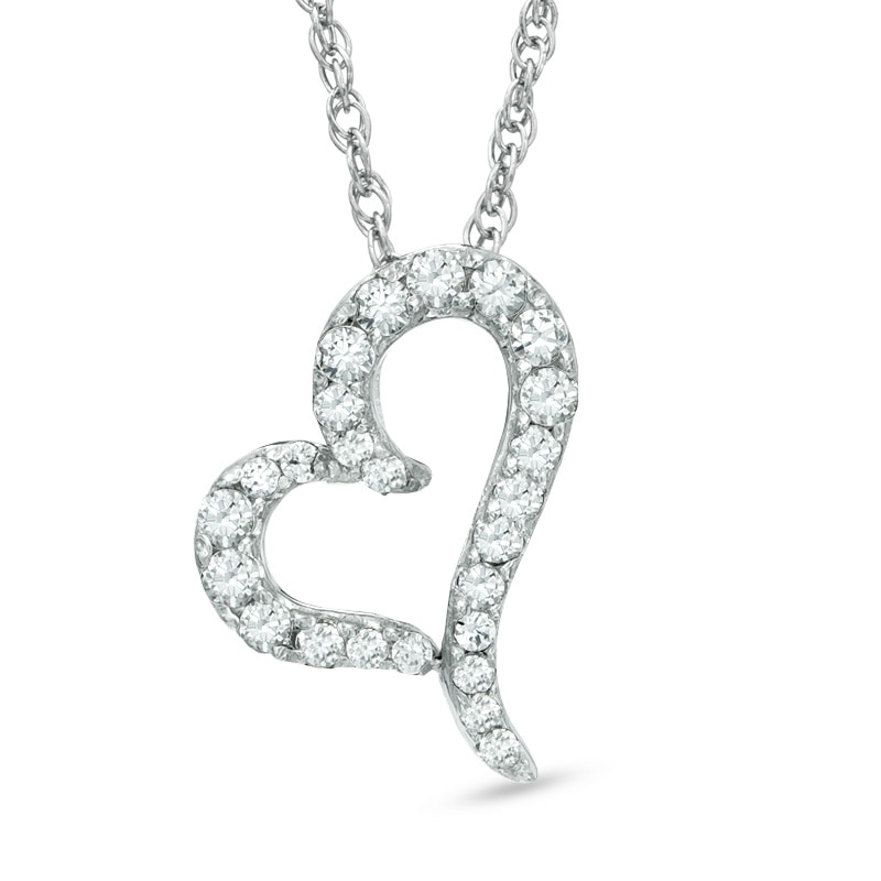 0.15 CT. T.W. Diamond Tilted Heart Pendant in 10K White Gold|Peoples Jewellers