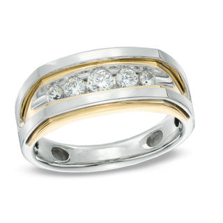 Men's CT. T.W. Diamond Five Stone Ring in 10K Two-Tone Gold