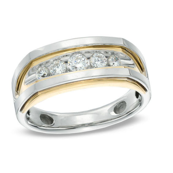 Men's CT. T.W. Diamond Five Stone Ring in 10K Two-Tone Gold