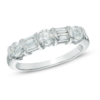 1.00 CT. T.W. Diamond Alternating Anniversary Band in 14K White Gold