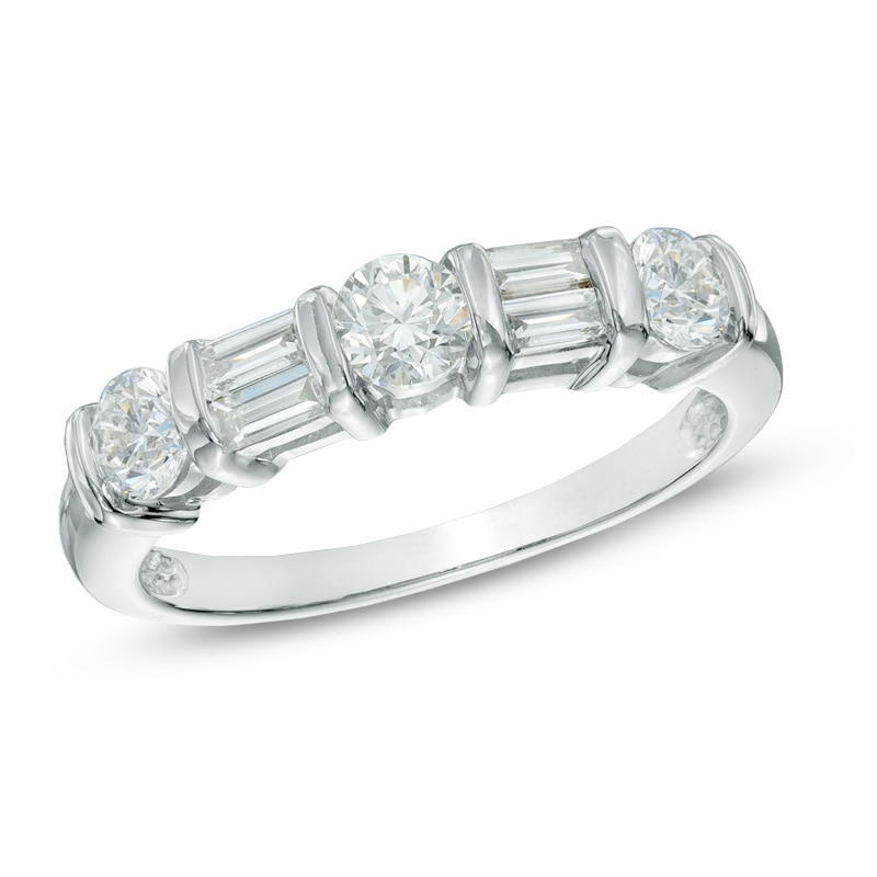 1.00 CT. T.W. Diamond Alternating Anniversary Band in 14K White Gold|Peoples Jewellers