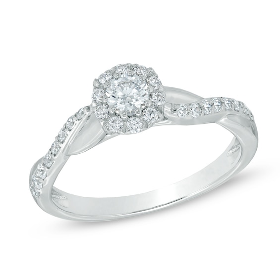 0.50 CT. T.W. Diamond Twist Engagement Ring in 10K White Gold | Peoples ...