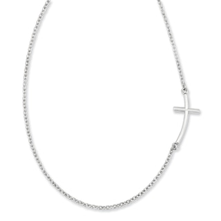 Offset Curved Cross Necklace in Sterling Silver