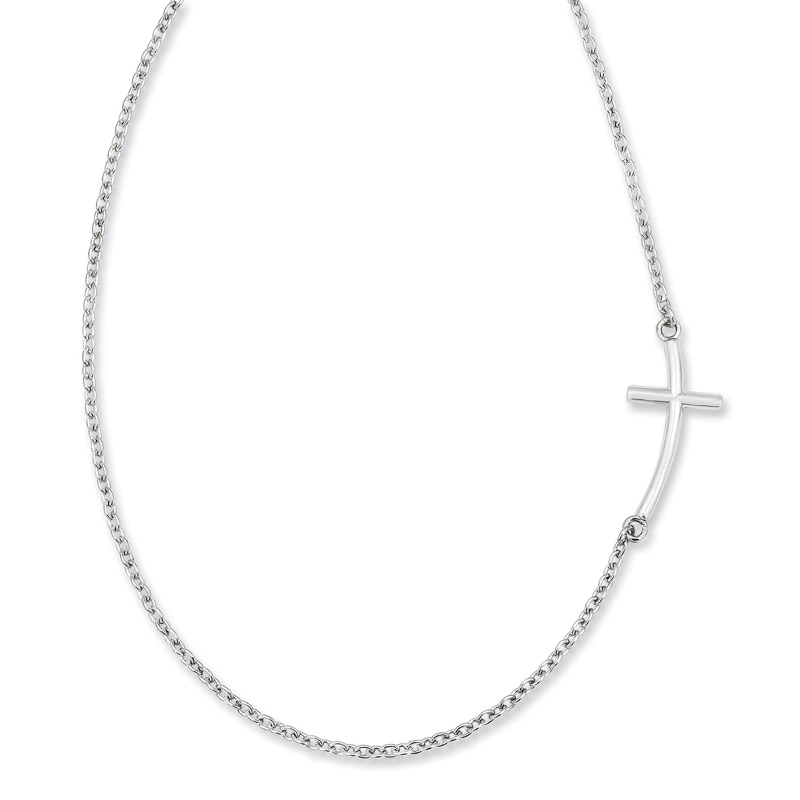 Offset Curved Cross Necklace in Sterling Silver|Peoples Jewellers