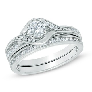 0.60 CT. T.W. Diamond Swirl Bridal Set in 14K White Gold