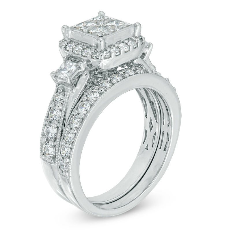 2.00 CT. T.W. Princess-Cut Quad Diamond Frame Bridal Set in 14K White Gold|Peoples Jewellers