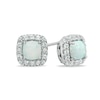 5.0mm Cushion-Cut Lab-Created Opal and White Sapphire Frame Stud Earrings in Sterling Silver