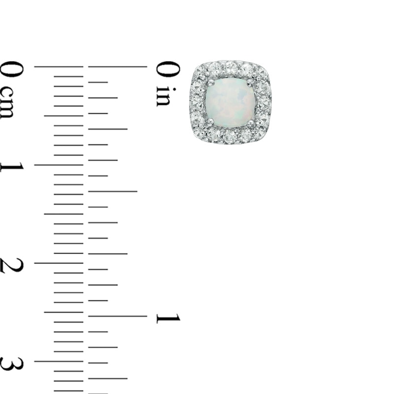 5.0mm Cushion-Cut Lab-Created Opal and White Sapphire Frame Stud Earrings in Sterling Silver