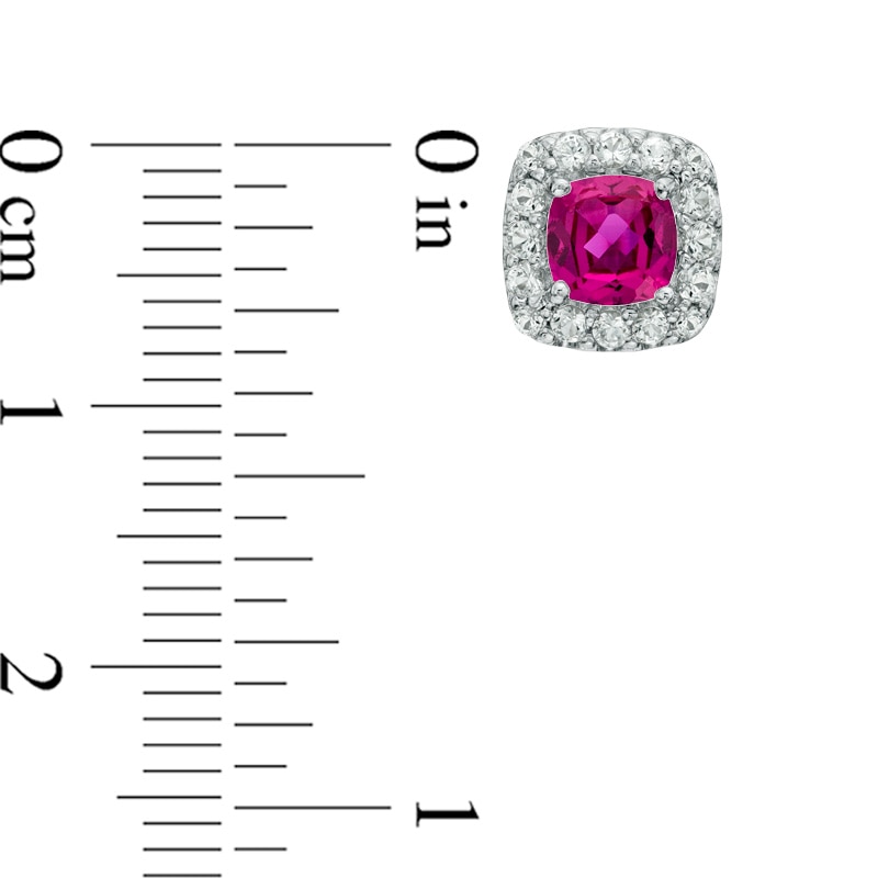 Main Image 2 of 5.0mm Cushion-Cut Lab-Created Pink and White Sapphire Frame Stud Earrings in Sterling Silver