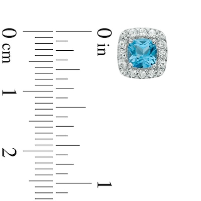 5.0mm Cushion-Cut Swiss Blue Topaz and Lab-Created White Sapphire Frame Stud Earrings in Sterling Silver