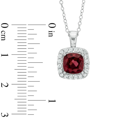 7.0mm Cushion-Cut Garnet and Lab-Created White Sapphire Frame Pendant in Sterling Silver