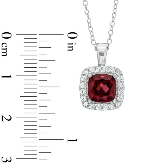 7.0mm Cushion-Cut Garnet and Lab-Created White Sapphire Frame Pendant in Sterling Silver