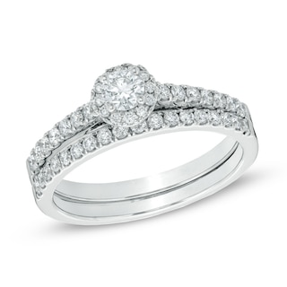 0.60 CT. T.W. Certified Diamond Frame Bridal Set in 14K White Gold (I/SI2)