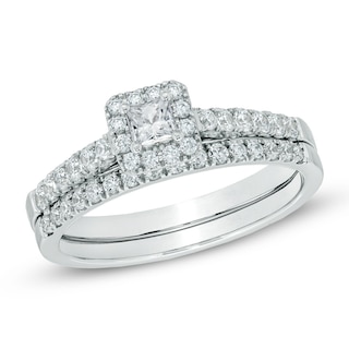 0.60 CT. T.W. Certified Princess-Cut Diamond Frame Bridal Set in 14K White Gold (I/SI2)