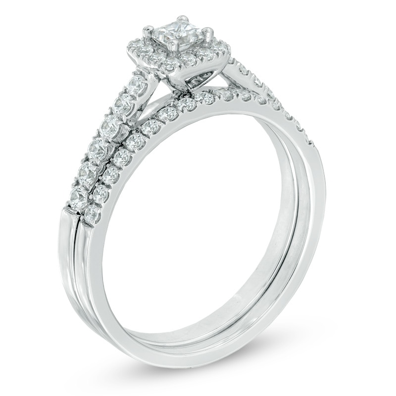 0.60 CT. T.W. Certified Princess-Cut Diamond Frame Bridal Set in 14K White Gold (I/SI2)|Peoples Jewellers