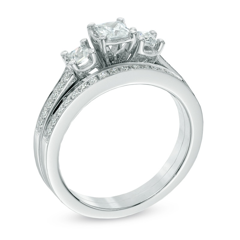0.60 CT. T.W. Princess-Cut Diamond Three Stone Bridal Set in 14K White Gold|Peoples Jewellers