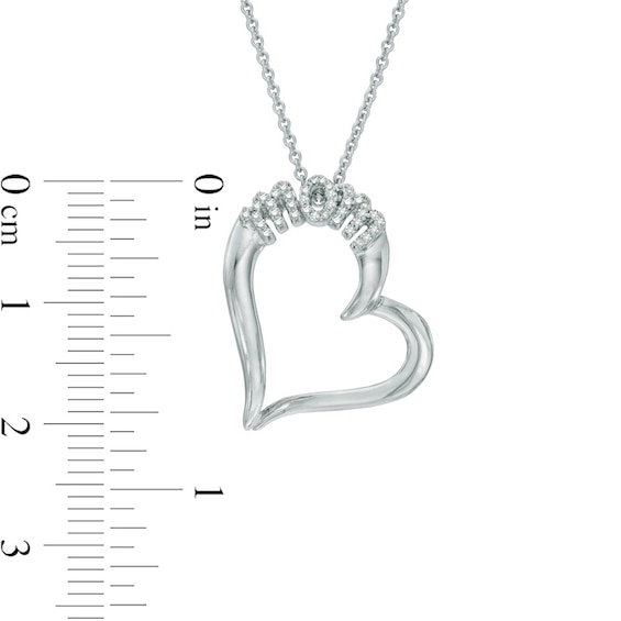 0.10 CT. T.W. Diamond Tilted "MOM" Heart Pendant in Sterling Silver