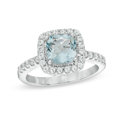 7.0mm Cushion-Cut Lab-Created Blue Spinel and White Sapphire Frame Ring in Sterling Silver