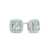 5.0mm Cushion-Cut Lab-Created Blue Spinel and White Sapphire Frame Stud Earrings in Sterling Silver