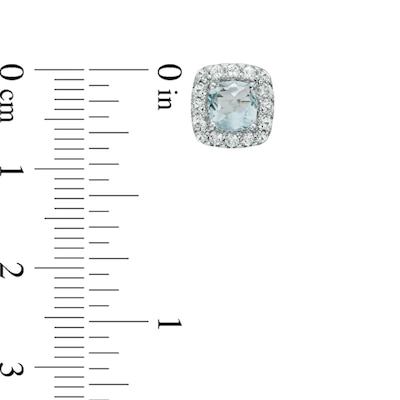 5.0mm Cushion-Cut Lab-Created Blue Spinel and White Sapphire Frame Stud Earrings in Sterling Silver