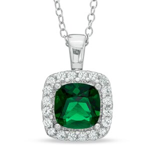 7.0mm Cushion-Cut Green Quartz Doublet and Lab-Created White Sapphire Frame Pendant in Sterling Silver