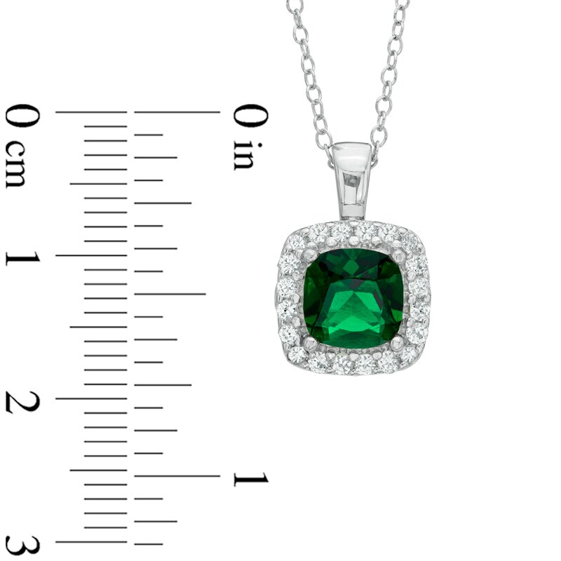 Main Image 2 of 7.0mm Cushion-Cut Green Quartz Doublet and Lab-Created White Sapphire Frame Pendant in Sterling Silver