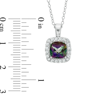 7.0mm Mystic Fire® Topaz and Lab-Created White Sapphire Frame Pendant in Sterling Silver