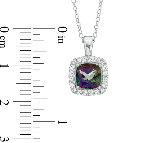 7.0mm Mystic Fire® Topaz and Lab-Created White Sapphire Frame Pendant in Sterling Silver