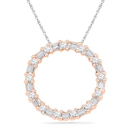 0.20 CT. T.W. Baguette and Round Diamond Circle Pendant in 10K Rose Gold