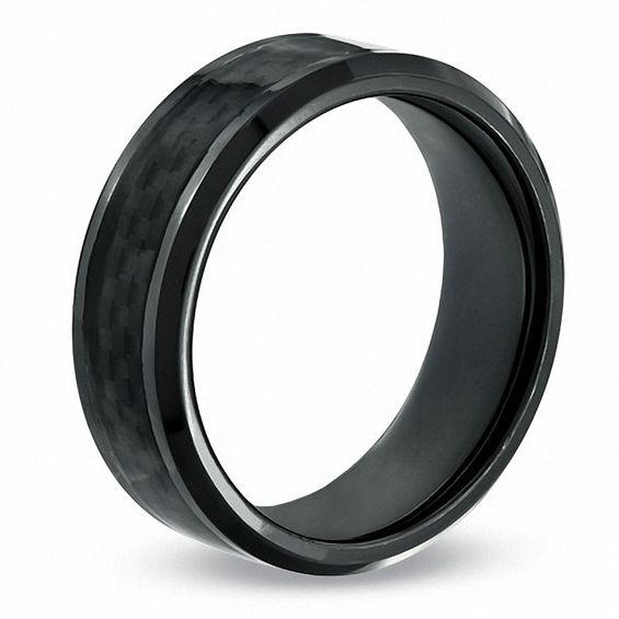 Men's 8.0mm Comfort Fit Carbon Fibre Inlay Black Titanium Wedding Band - Size 10