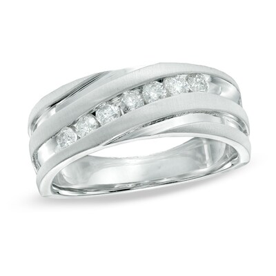 Men's 0.50 CT. T.W. Diamond Slant Ring in 10K White Gold