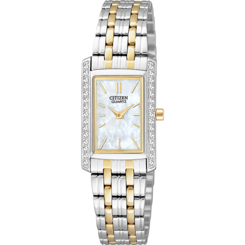 Ladies Citizen Quartz Crystal Two Tone Watch with Rectangular