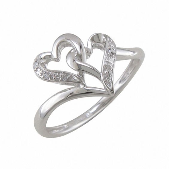 Diamond Accent Double Heart Ring in 10K White Gold