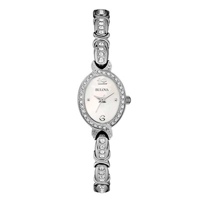 Ladies' Bulova Crystal Accent Watch with Oval Mother-of-Pearl Dial (Model: 96R199)