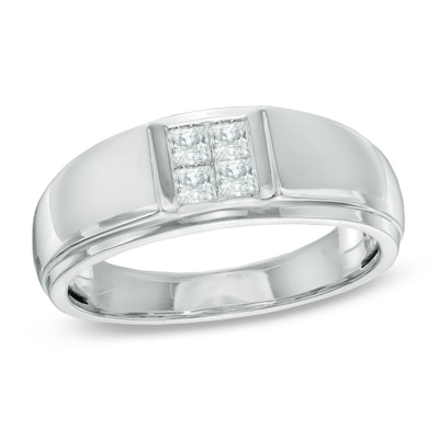 Men's 0.50 CT. T.W. Square-Cut Quad Diamond Ring in 10K White Gold