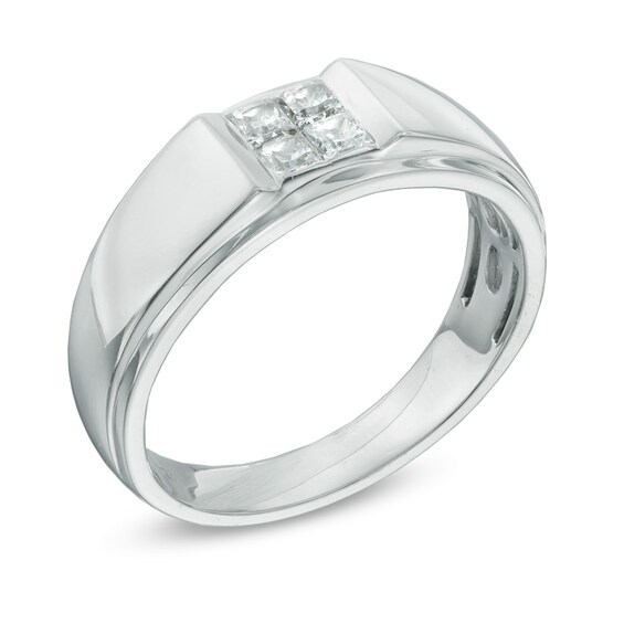 Men's 0.50 CT. T.W. Square-Cut Quad Diamond Ring in 10K White Gold