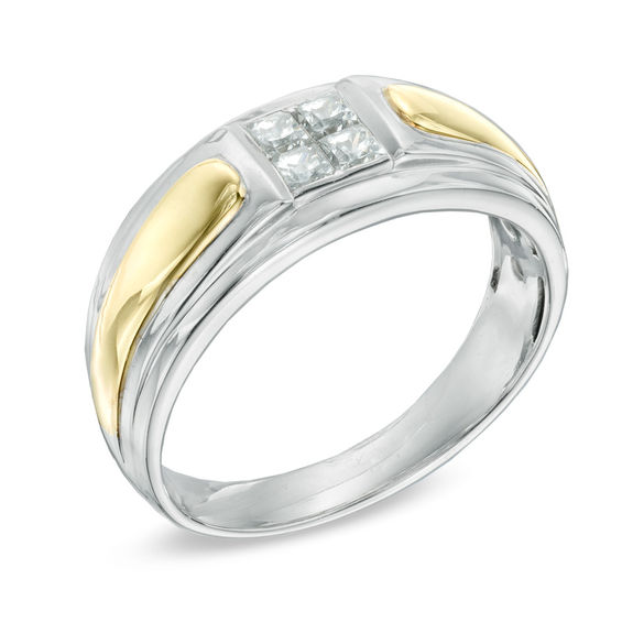 Men's 0.50 CT. T.W. Square-Cut Quad Diamond Ring in 10K Two-Tone Gold