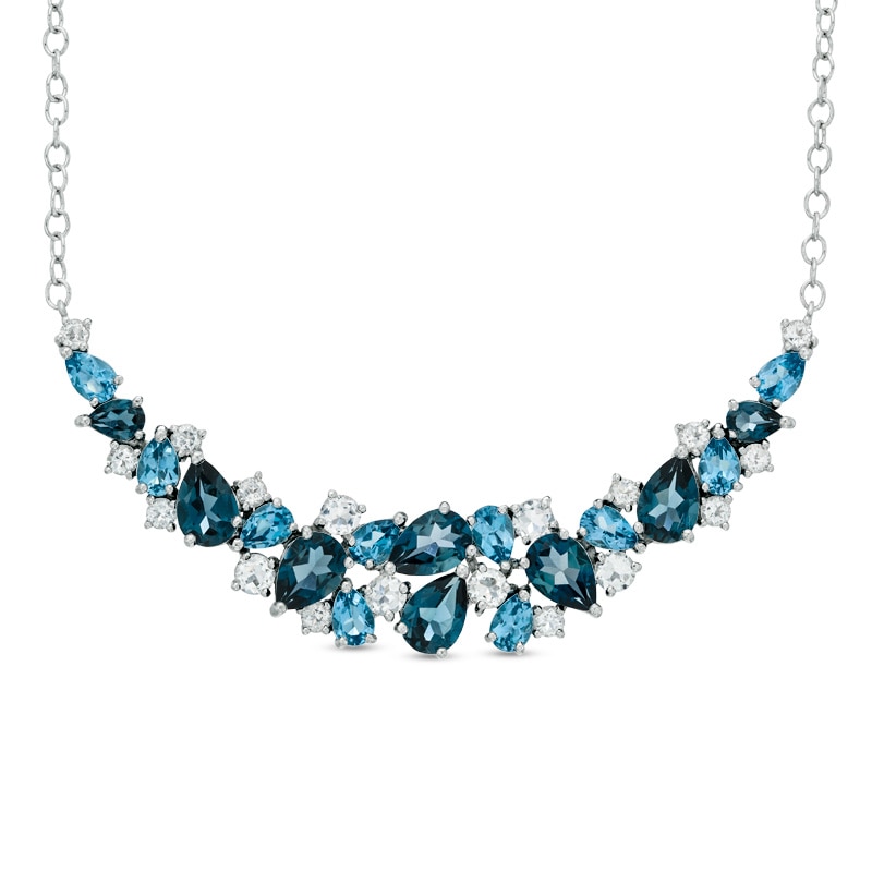 Multi-Shaped Blue and White Topaz Necklace in Sterling Silver - 17"